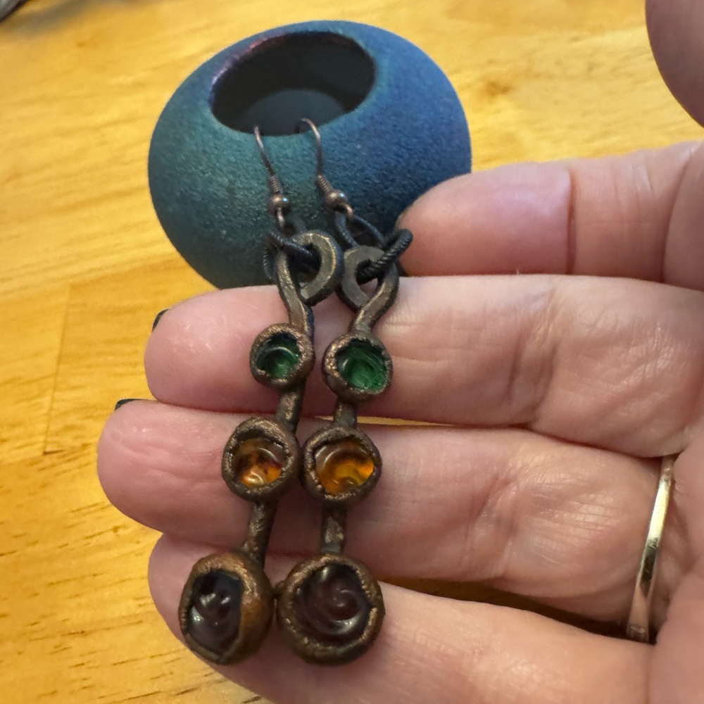 Copper Hand Forged Multicolor Dangle Earrings - image 1